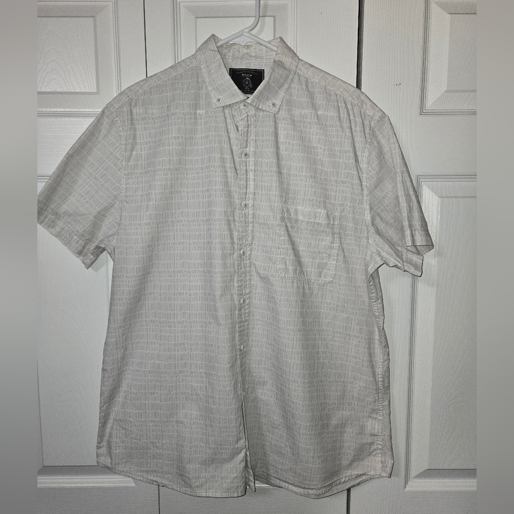 Maker & Company White & Gray Button-up Short Sleeve Shirt, XL, EUC